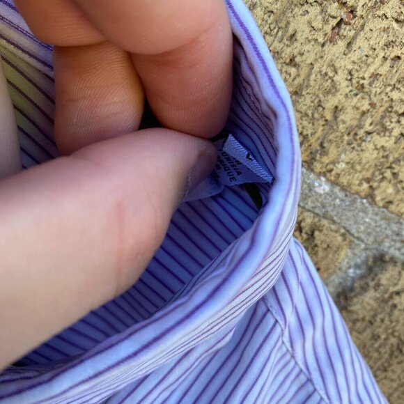 Vintage Armani Collezioni Modern Fit Button Up Dress Shirt Striped Large - Picture 8 of 8